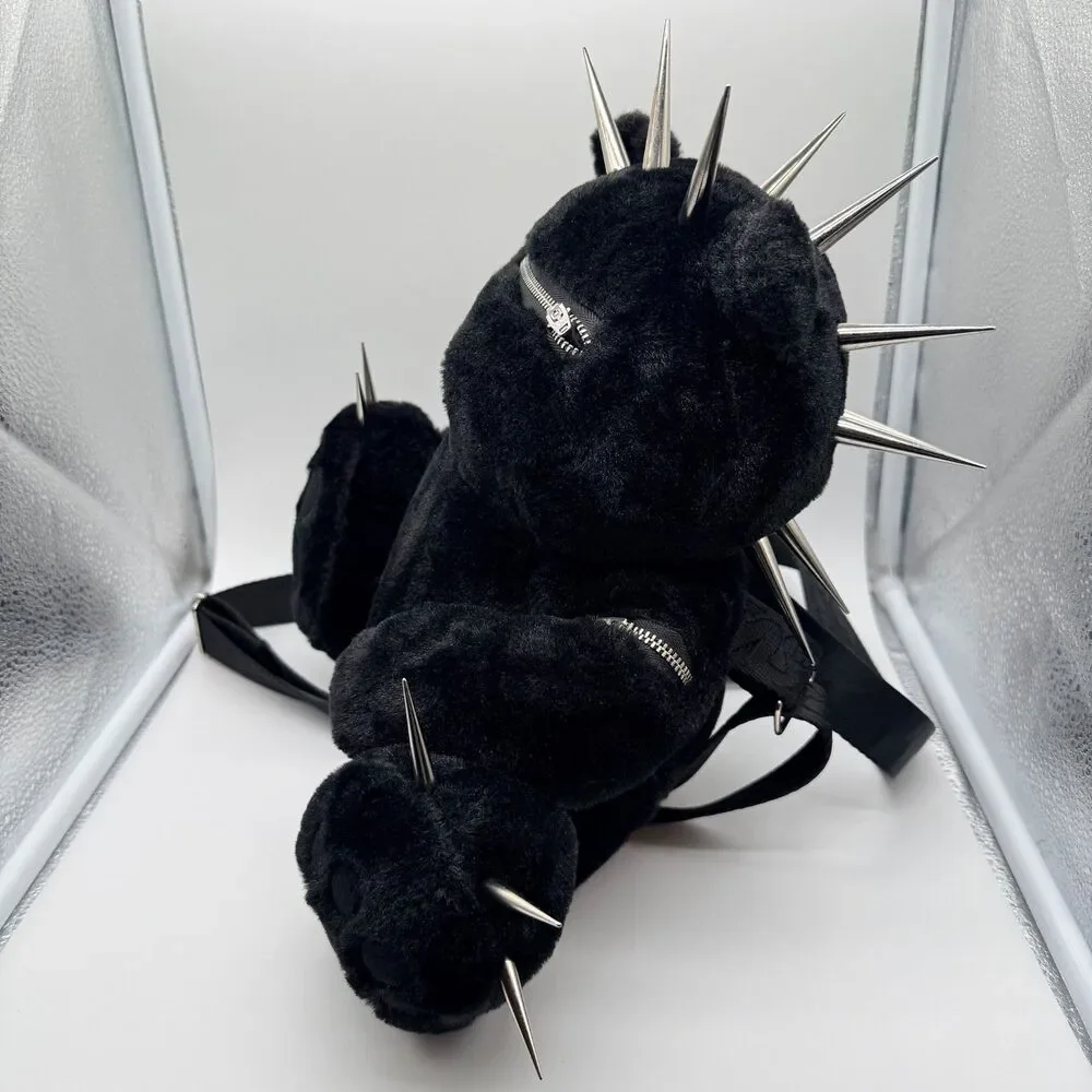 Racer Worldwide Plush Bear Crossbody Bag Zippers Spikes Alternative Punk Alt